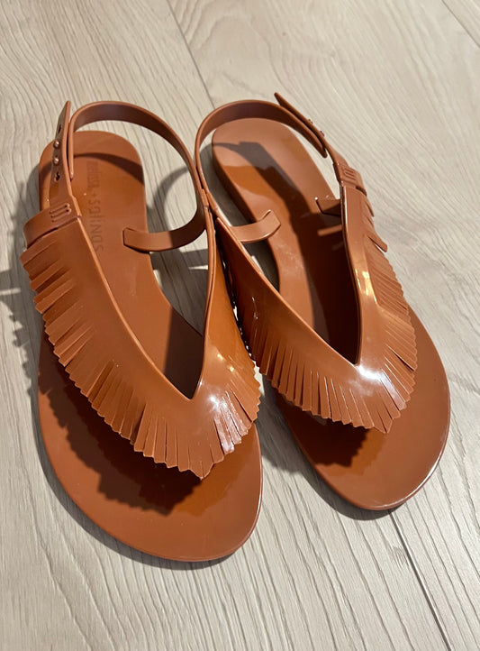 Melissa Tan Brown Fringe Jelly Sandal