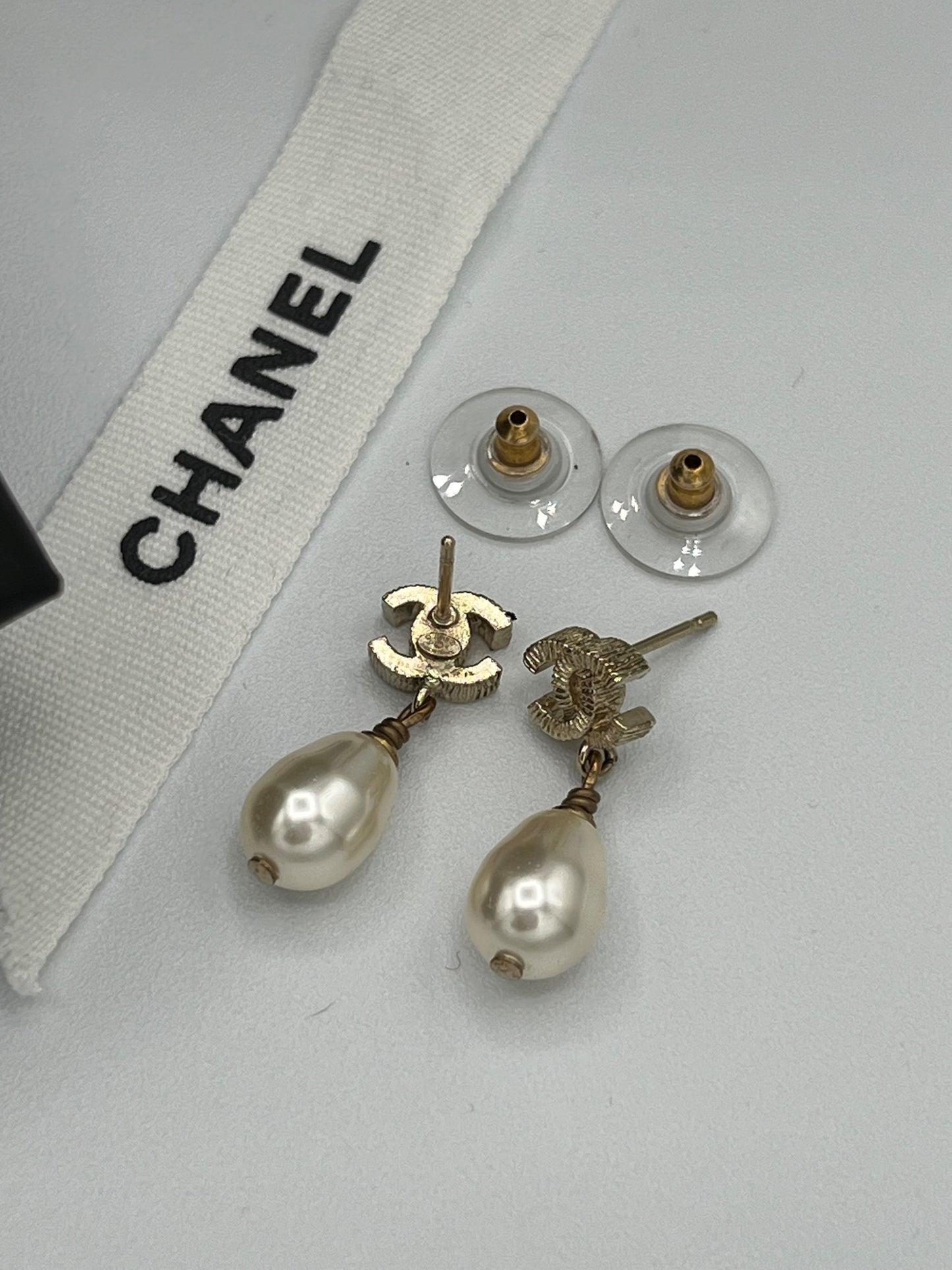 Chanel CC Pearl Drop Earrings