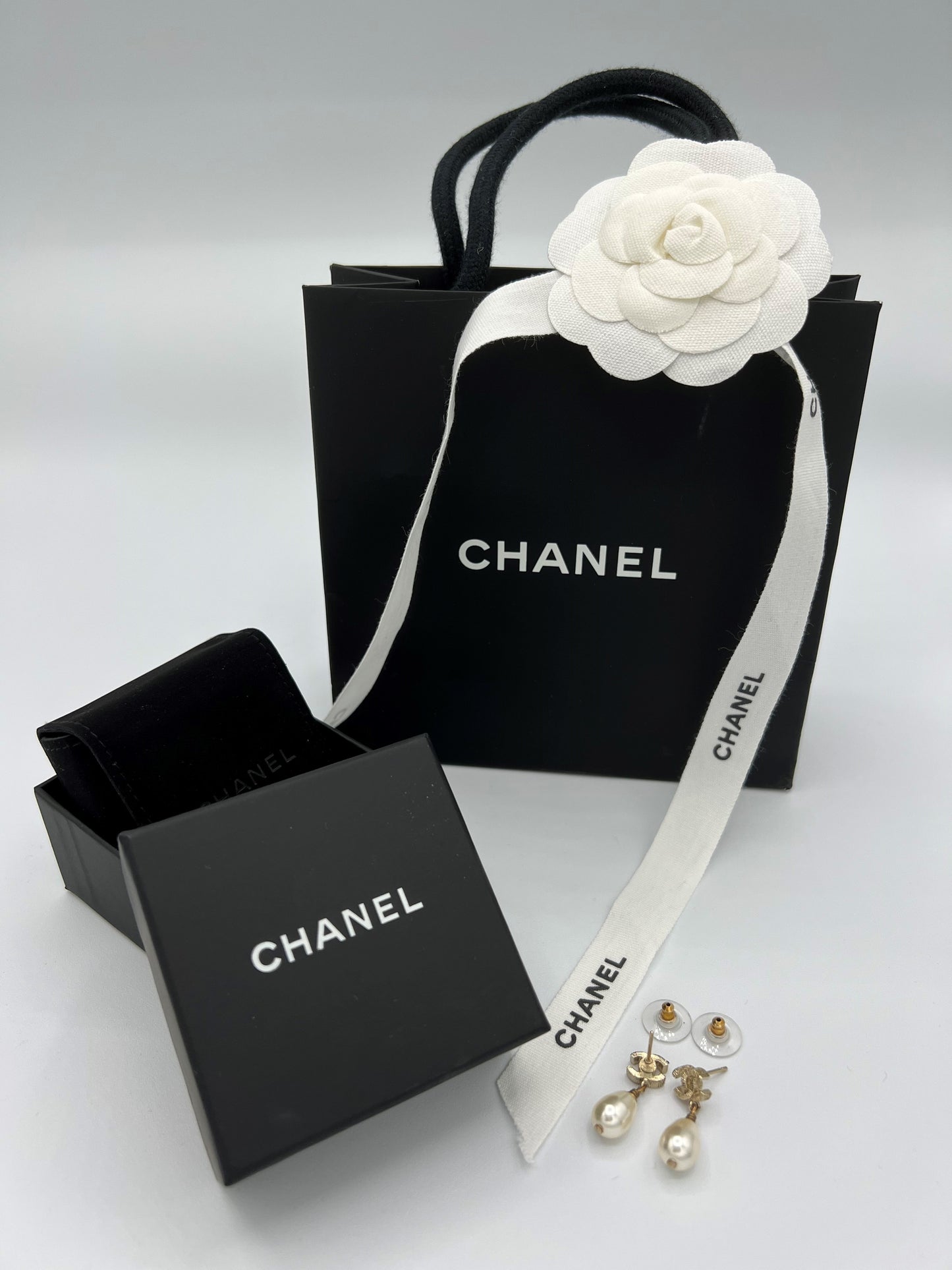 Chanel CC Pearl Drop Earrings