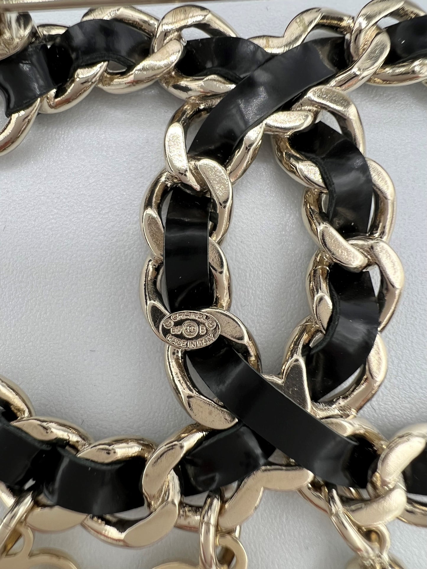 Chanel Leather Woven Brooch with Charms