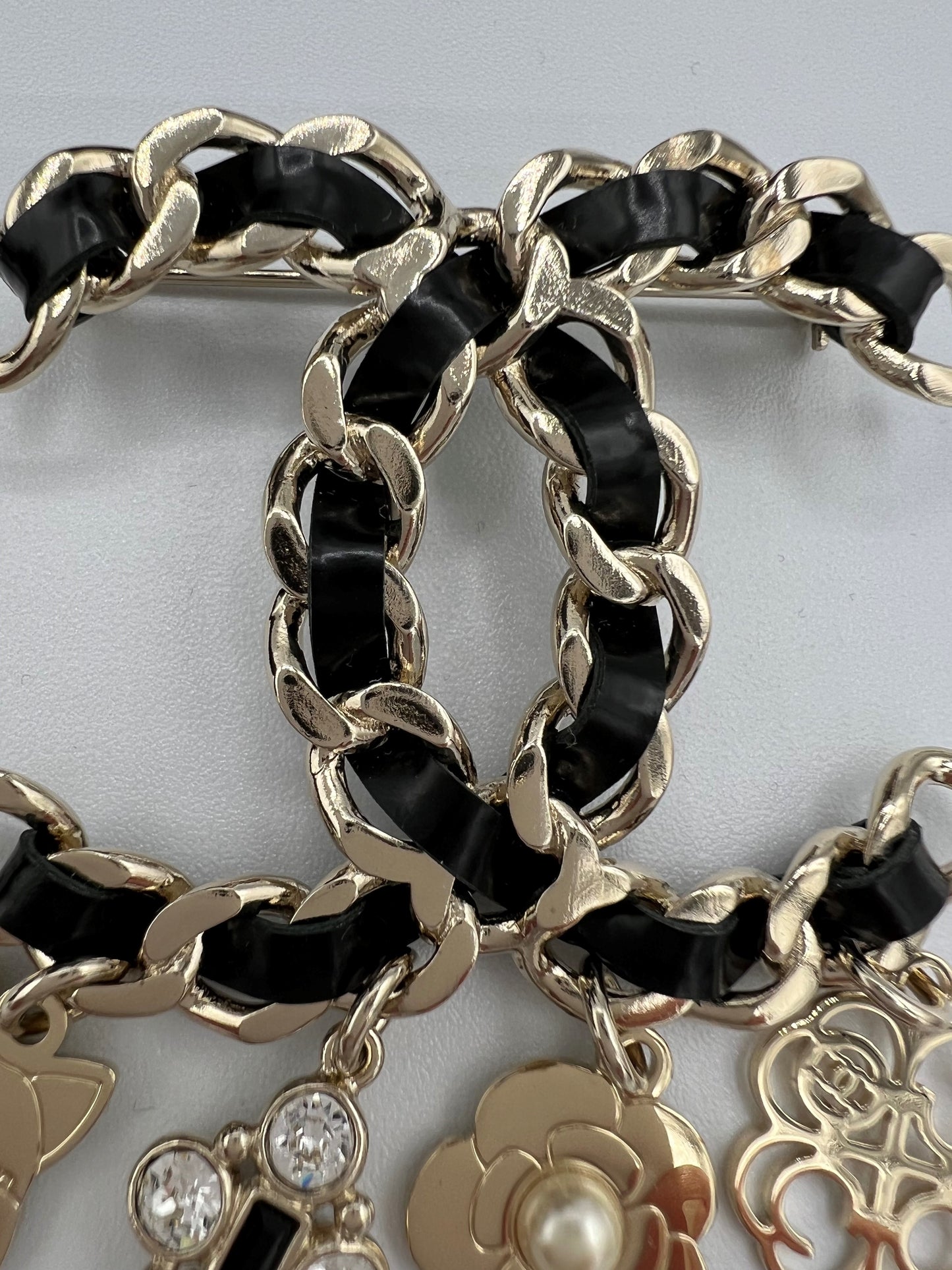 Chanel Leather Woven Brooch with Charms