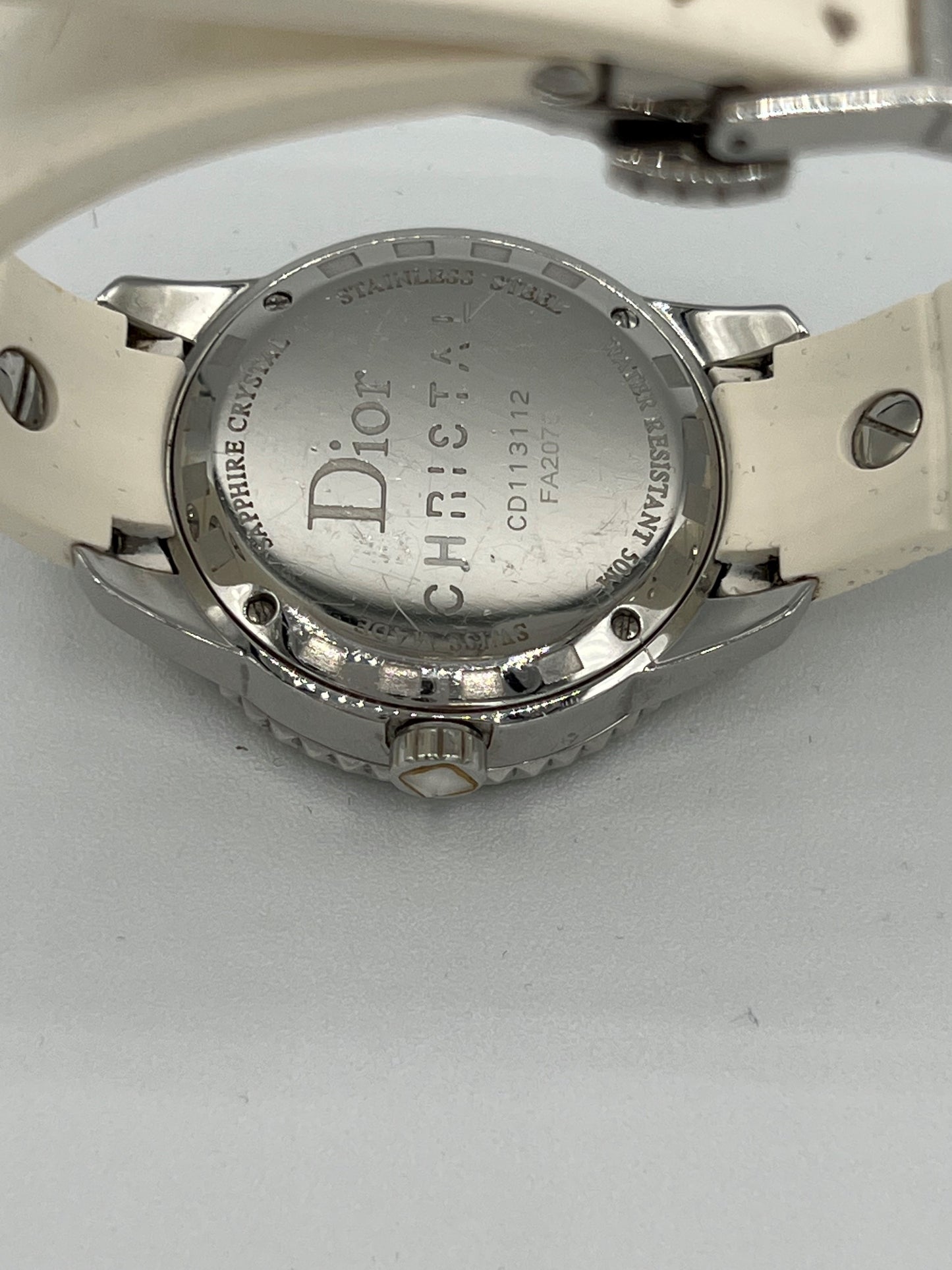 Christian Dior White Christal Watch with Diamond Bezel