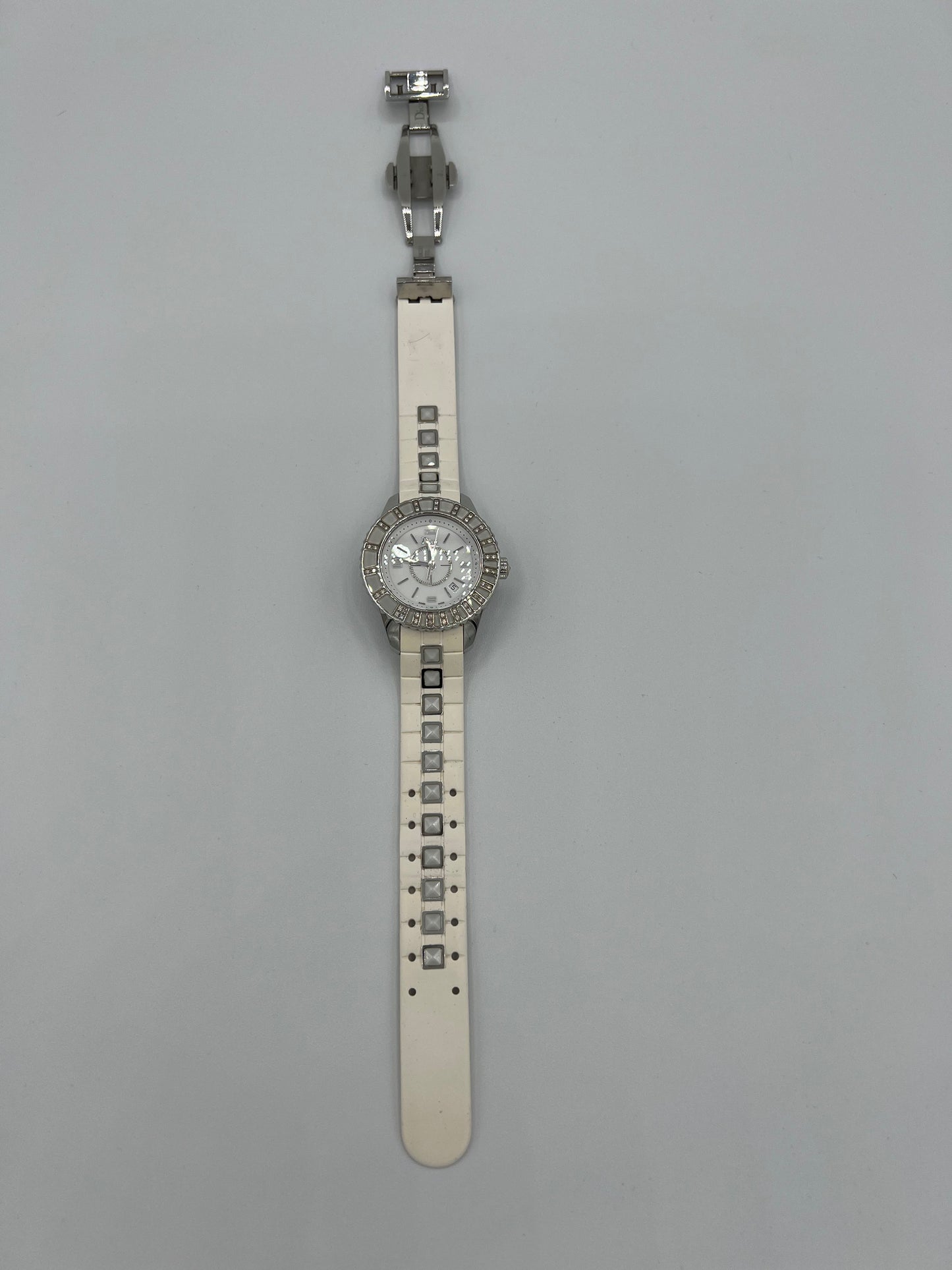 Christian Dior White Christal Watch with Diamond Bezel