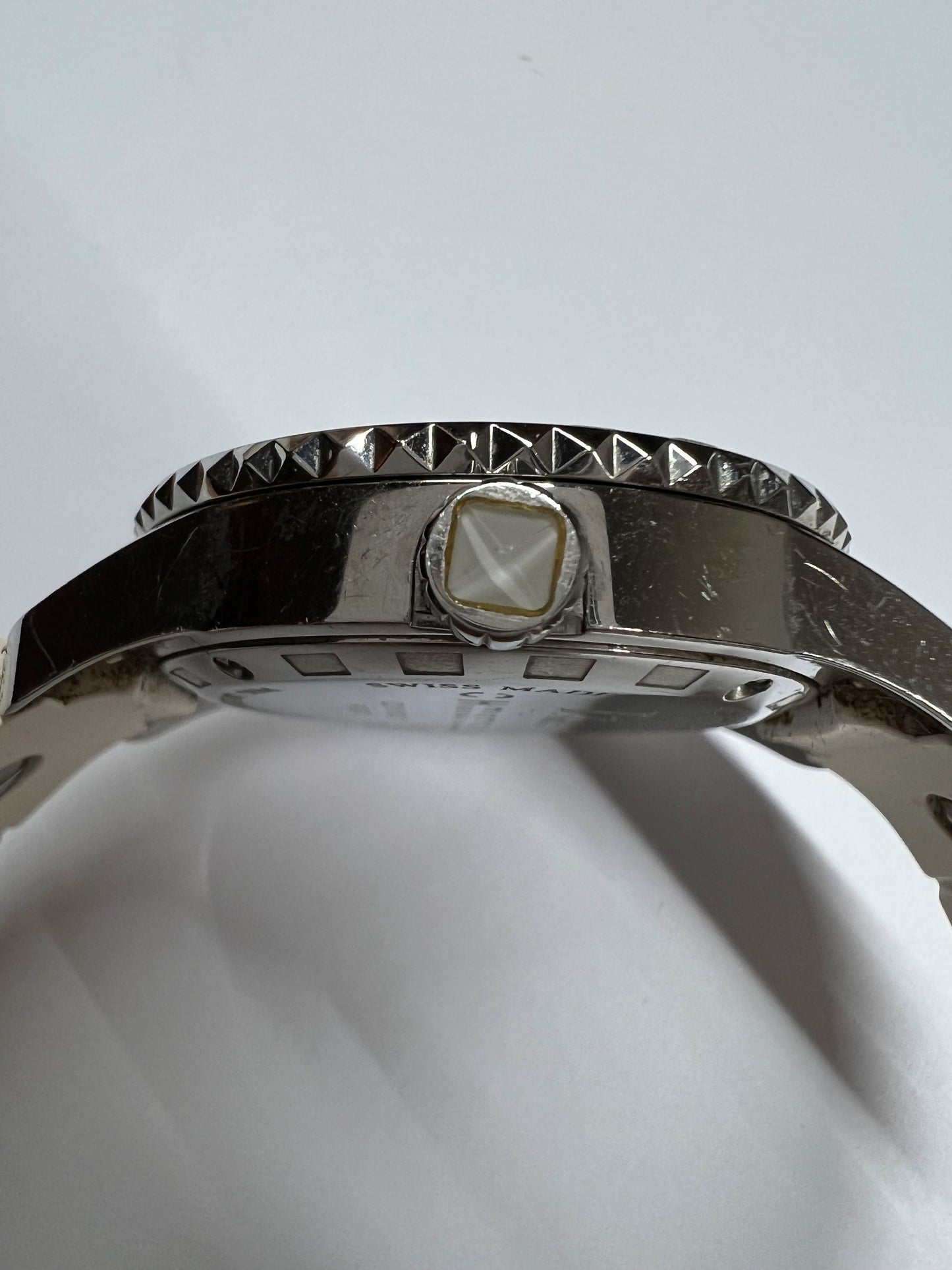 Christian Dior White Christal Watch with Diamond Bezel