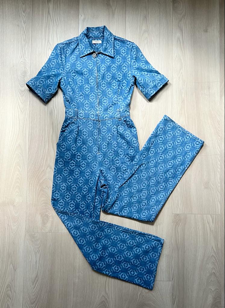 Sandro Acelie Logo Denim Jumpsuit
