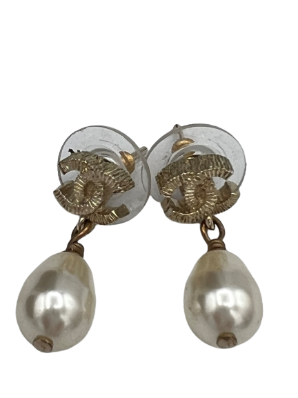 Chanel CC Pearl Drop Earrings