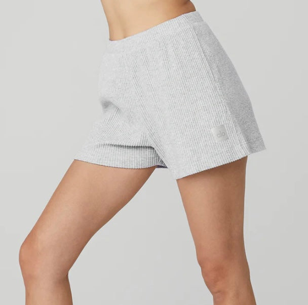 Alo Muse Shorts heather grey Ribbed Knit Chill Mold Lounge Nwt