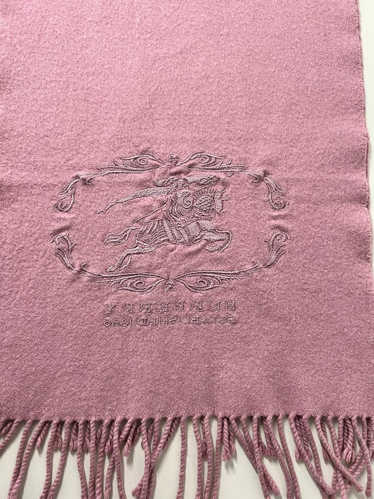 Burberry Pink Embroidered Knight Logo cashmere scarf