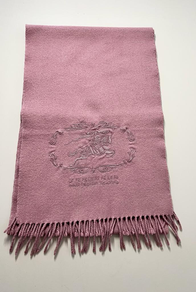 Second Hand Burberry Pink Embroidered Knight Logo cashmere scarf
