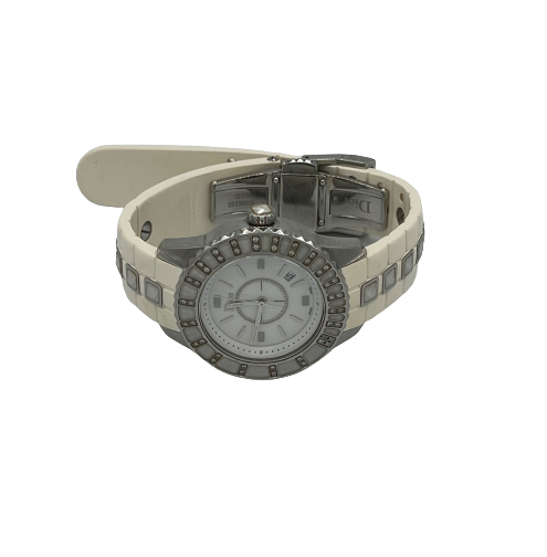 Christian Dior White Christal Watch with Diamond Bezel
