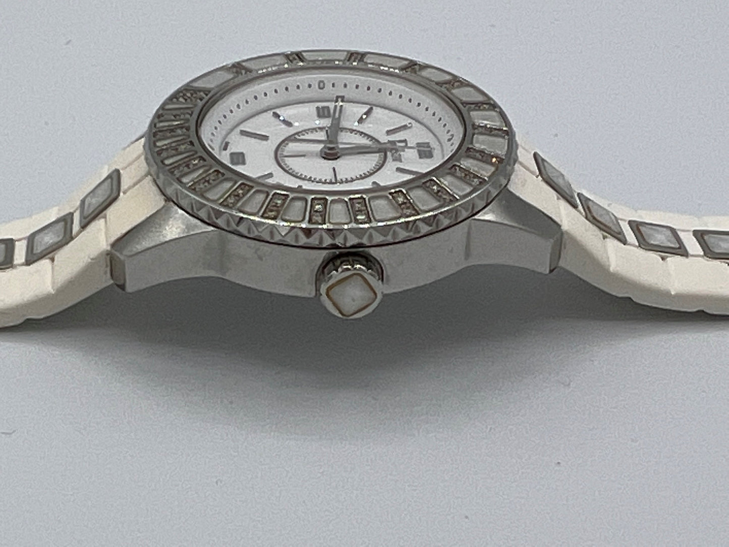 Christian Dior White Christal Watch with Diamond Bezel