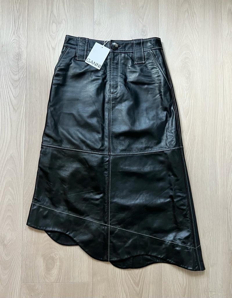 Ganni Asymmetric Leather Skirt
